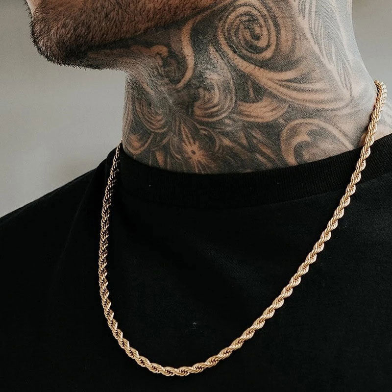 Men's Gold Twisted String Chain Necklace