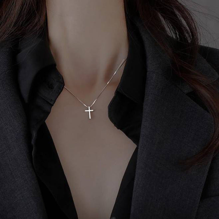 Simple Plain Cross Pendant Clavicle Chain
