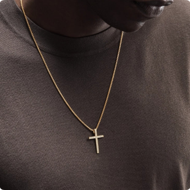 Men's Gold & Diamond Cross Necklace