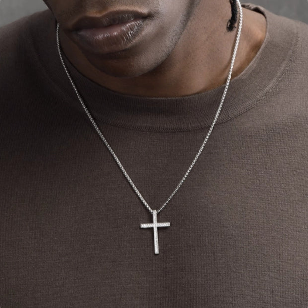 Men's Silver Diamond Cross Necklace