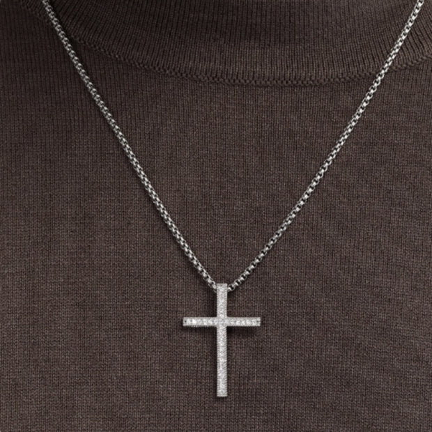 Men's Silver Diamond Cross Necklace