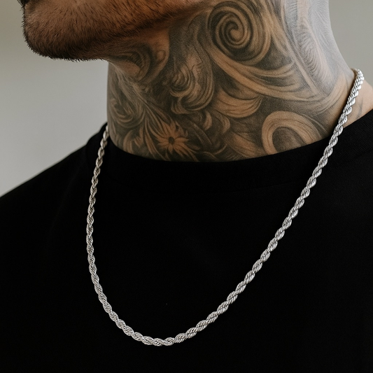 Men's Silver Twisted String Chain Necklace